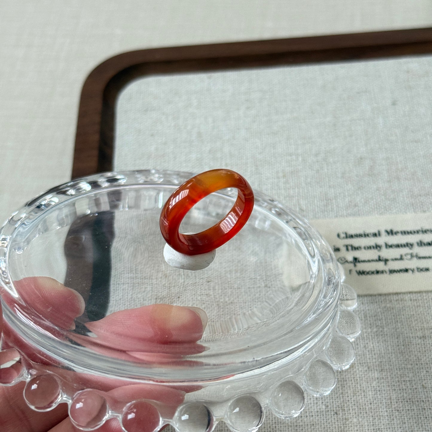Bicolor Red Orange Chalcedony Agate Ring Bangle US 6 Ring Band