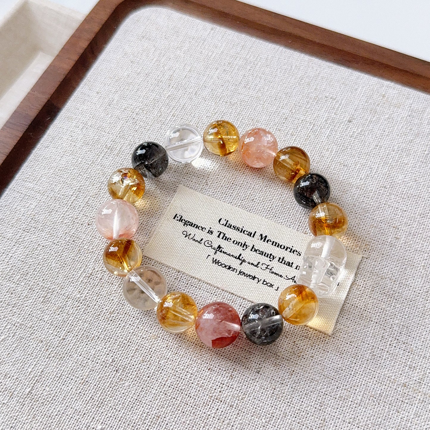 Hematoid Pixiu Herkimer Diamond Beaded Bracelet
