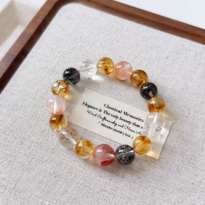 Hematoid Pixiu Herkimer Diamond Beaded Bracelet