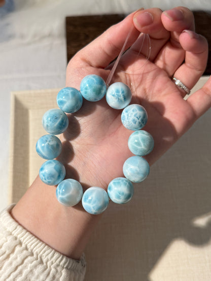 Sky Blue Larimar 16mm Beaded Bracelet