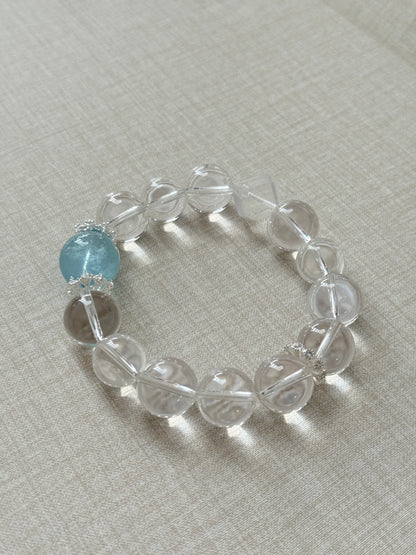 Aquamarine Clear Quartz 13mm Designed Beaded Bracelet