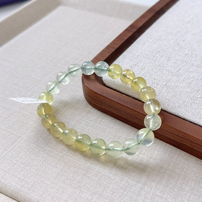 Gradient Green Pale Yellow Prehnite Stone Bead Bracelet 漸變綠葡萄石