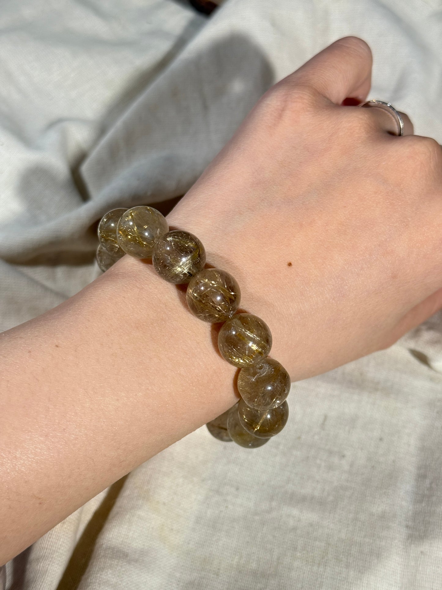 Golden Rutilated Quartz 13.8mm Beaded Bracelet