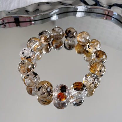 黑色 &amp; 黃色 Skeleton Herkimer Diamond Beaded Bracelet 閃靈骸骨