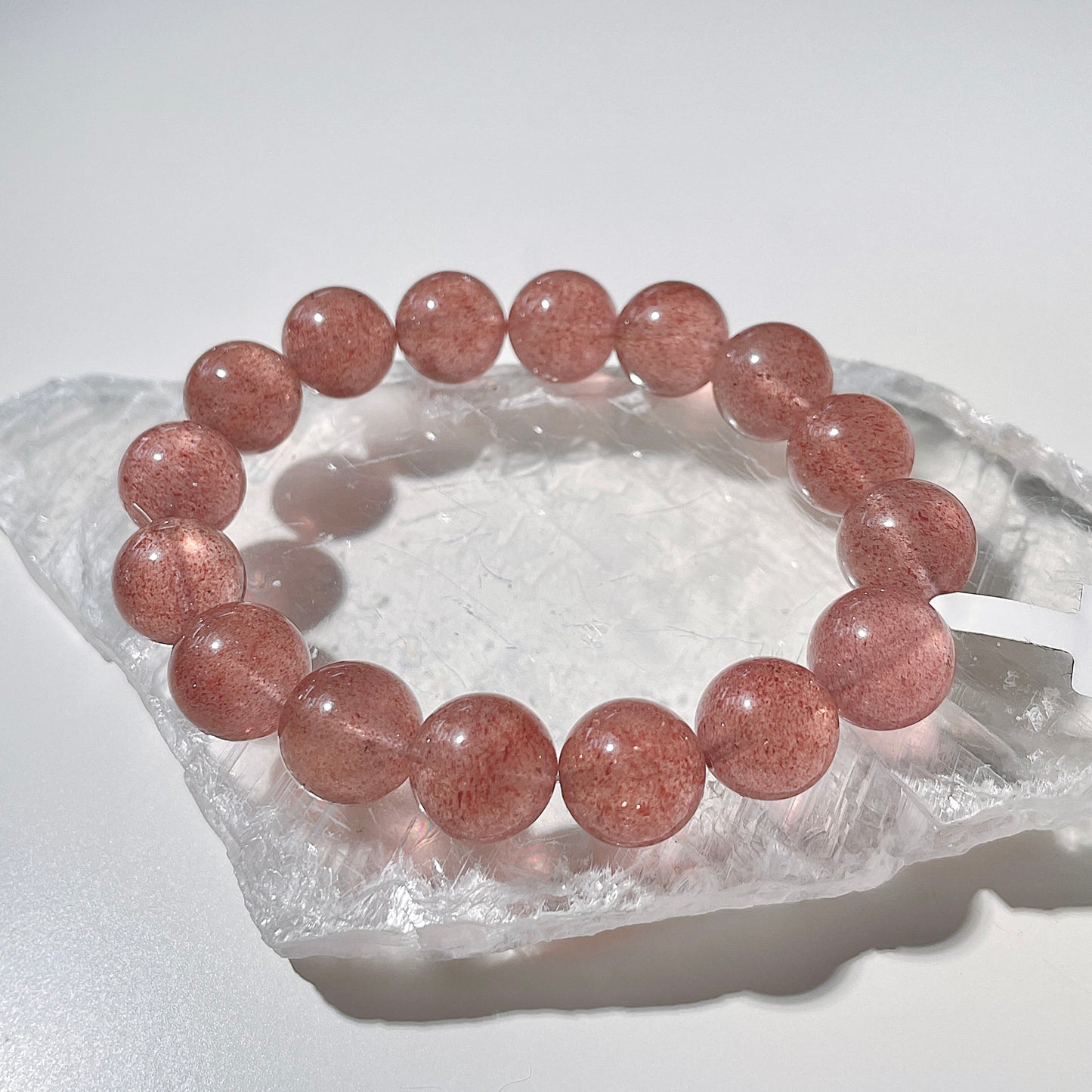White Base Strawberry Quartz Beaded Bracelet