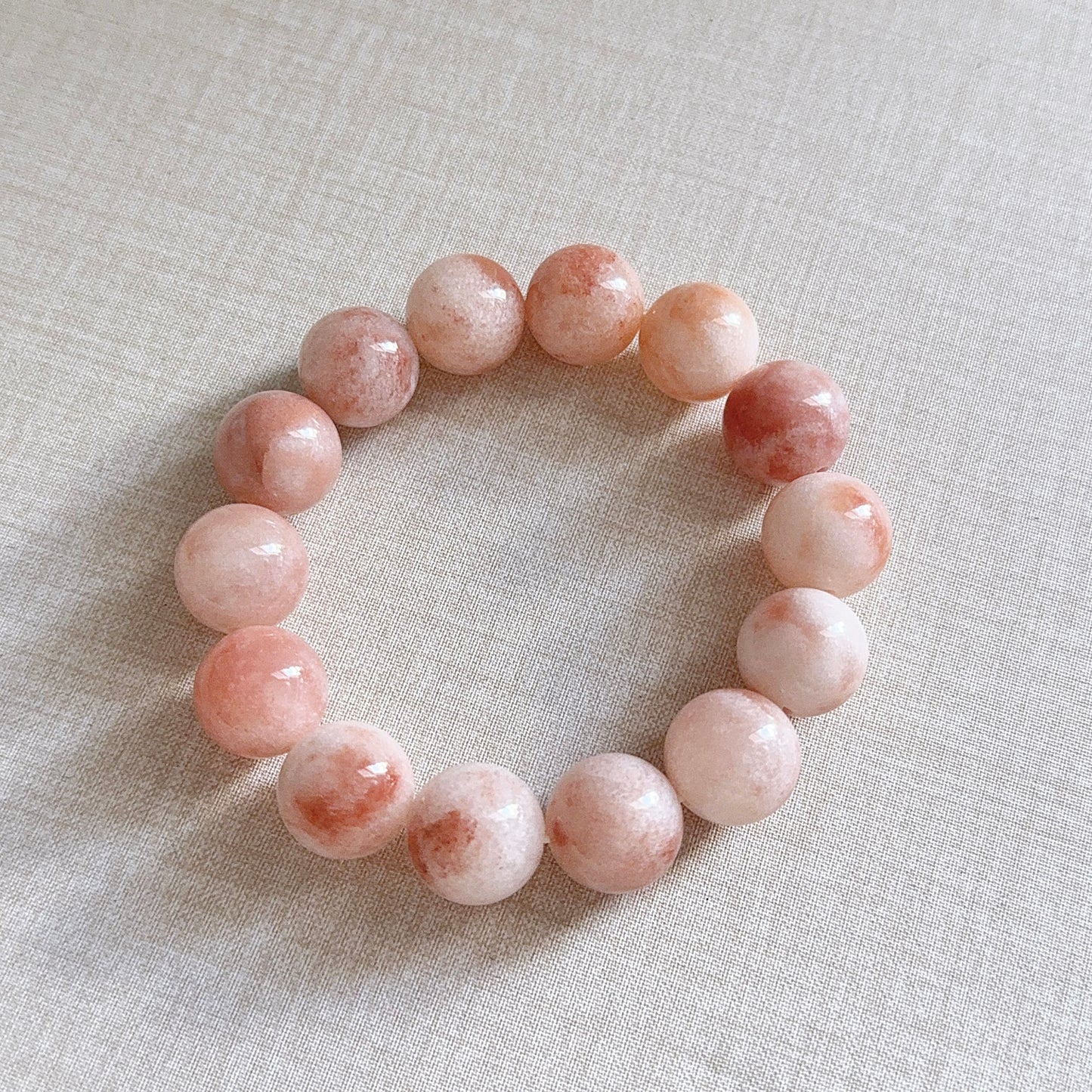 Pink Jinsi Jade 14mm Bead Bracelet 桃花酿金絲玉