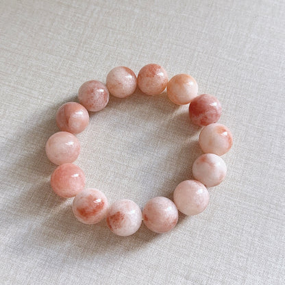 Pink Jinsi Jade 14mm Bead Bracelet 桃花酿金絲玉