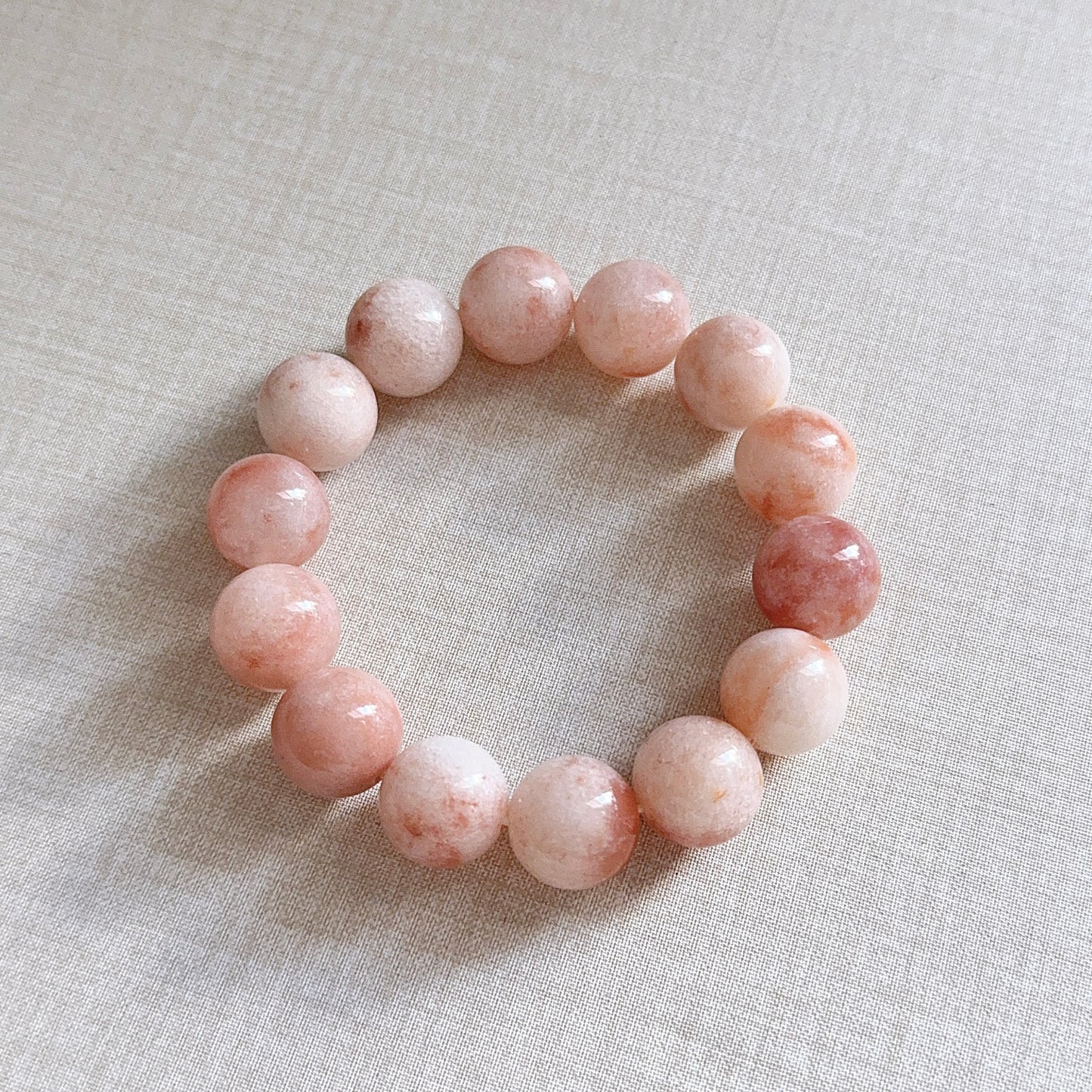 Pink Jinsi Jade 14mm Bead Bracelet 桃花酿金絲玉