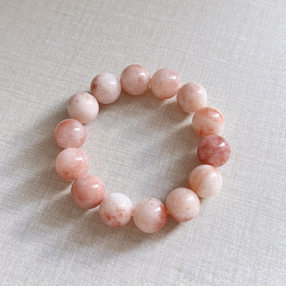Pink Jinsi Jade 14mm Bead Bracelet 桃花酿金絲玉