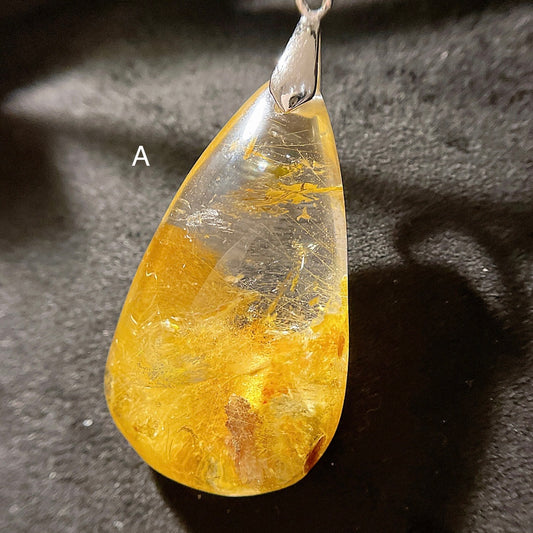 Rutile Quartz with Garden Phantom Pear Shaped Pendant