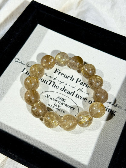 Golden Rutilated Quartz 13.8mm Beaded Bracelet