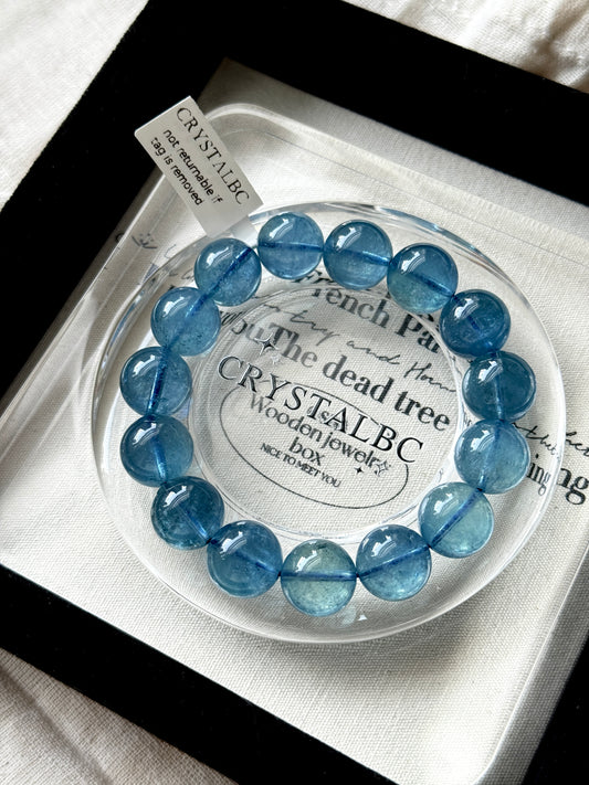 High Quality Gemmy Translucent Aquamarine 12.8mm Beaded Bracelet