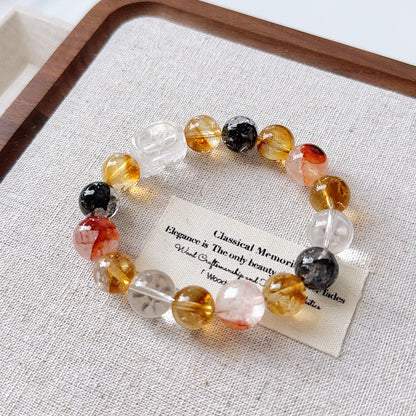 Hematoid Pixiu Herkimer Diamond Beaded Bracelet