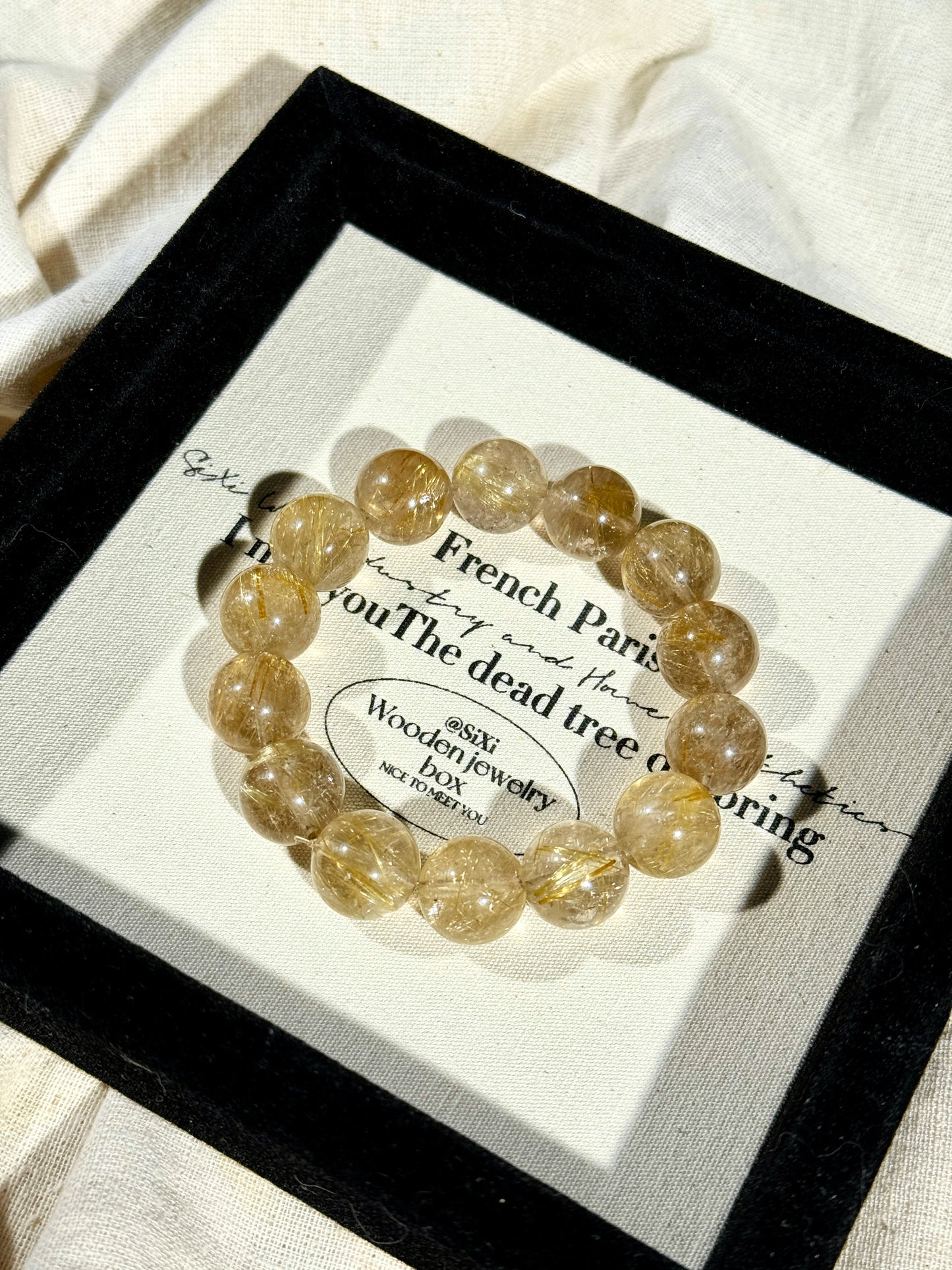 Golden Rutilated Quartz 13.8mm Beaded Bracelet