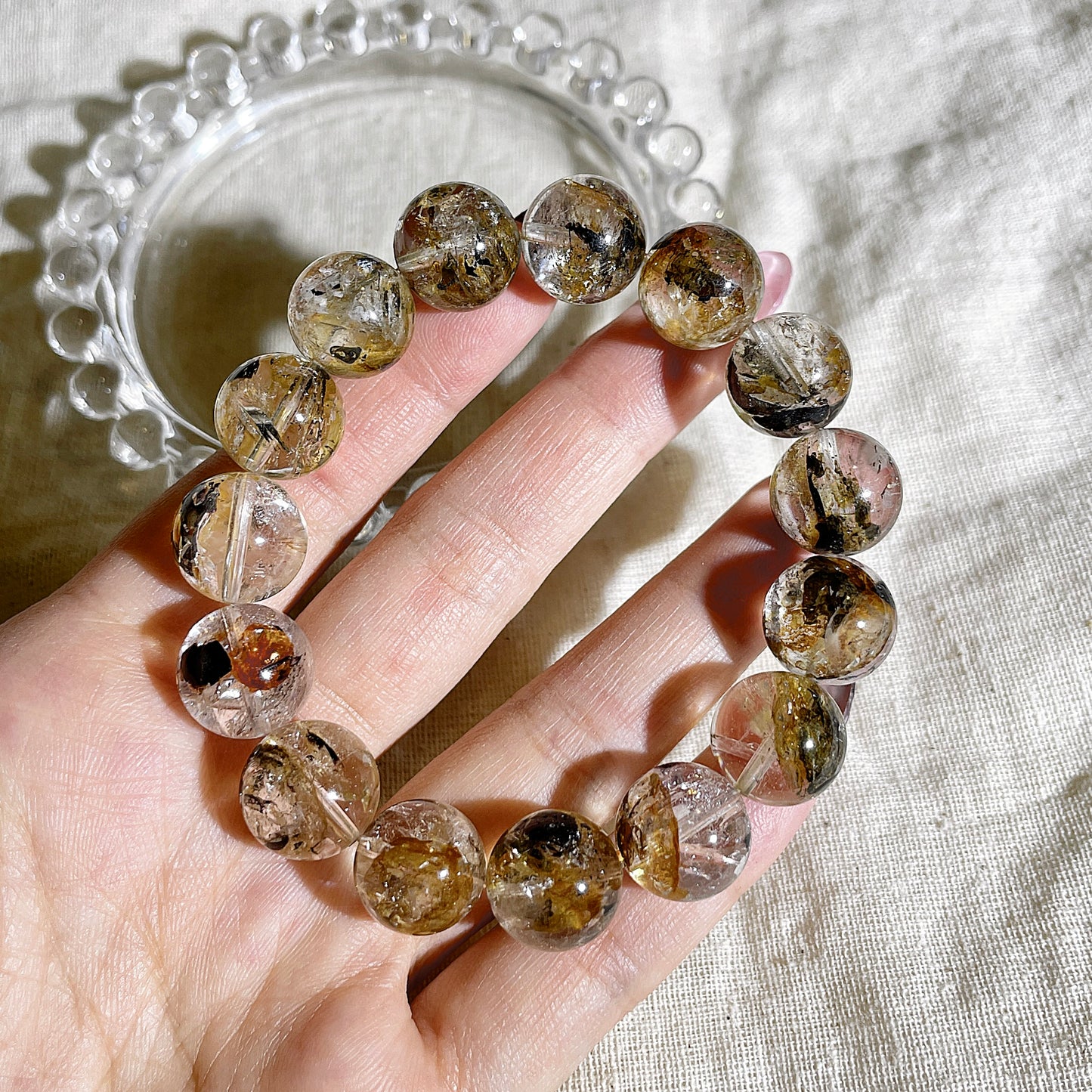黑色 &amp; 黃色 Skeleton Herkimer Diamond Beaded Bracelet 閃靈骸骨