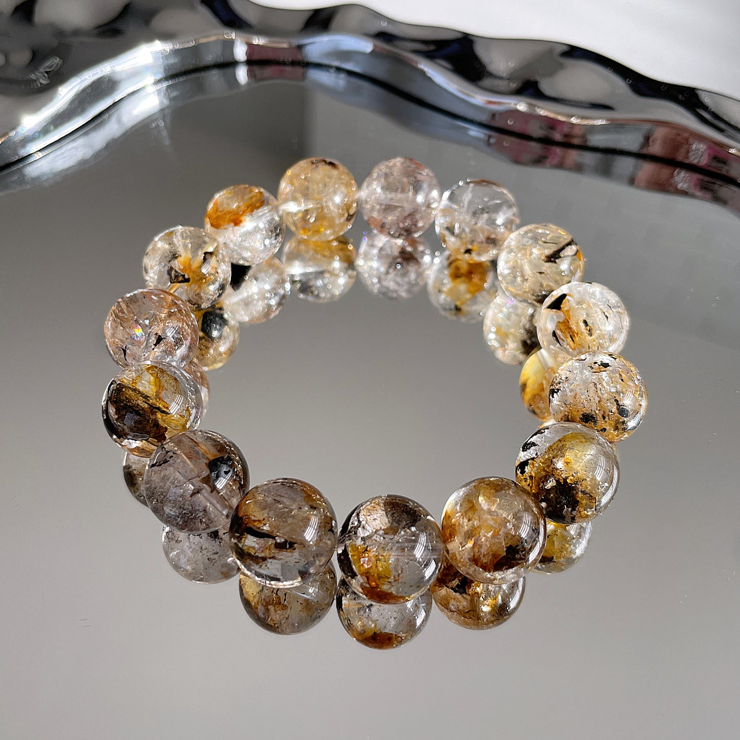 黑色 &amp; 黃色 Skeleton Herkimer Diamond Beaded Bracelet 閃靈骸骨