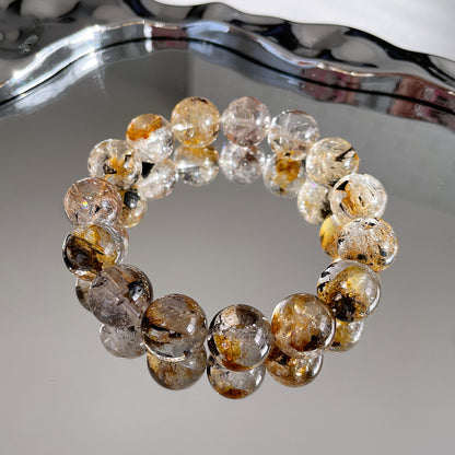黑色 &amp; 黃色 Skeleton Herkimer Diamond Beaded Bracelet 閃靈骸骨