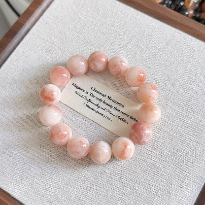 Pink Jinsi Jade 14mm Bead Bracelet 桃花酿金絲玉