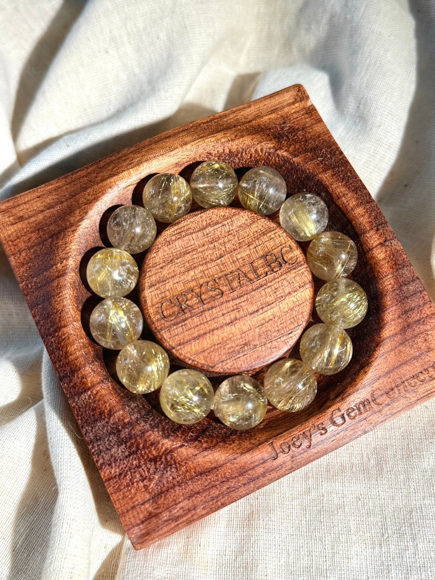 Golden Rutilated Quartz 13.8mm Beaded Bracelet
