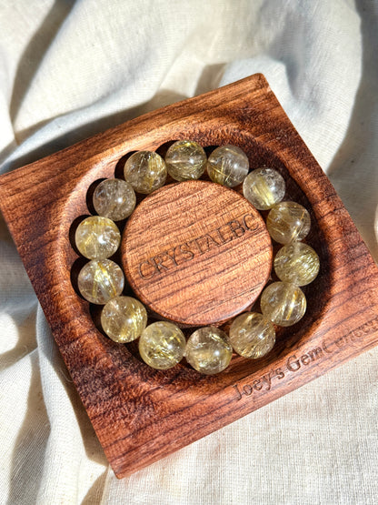 Golden Rutilated Quartz 13.8mm Beaded Bracelet