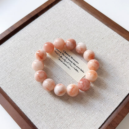 Pink Jinsi Jade 14mm Bead Bracelet 桃花酿金絲玉