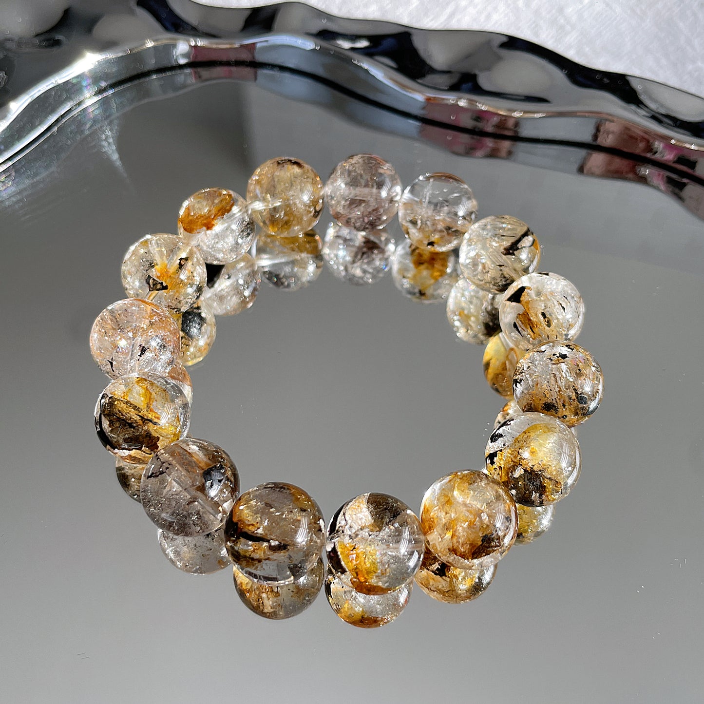 黑色 &amp; 黃色 Skeleton Herkimer Diamond Beaded Bracelet 閃靈骸骨