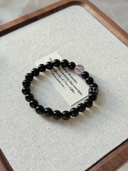 Obsidian Amethyst Beaded Bracelet