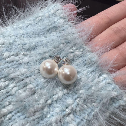 Pearl Stud Earrings with Sterling Silver and Zirconia