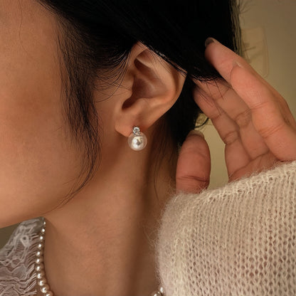 Pearl Stud Earrings with Sterling Silver and Zirconia