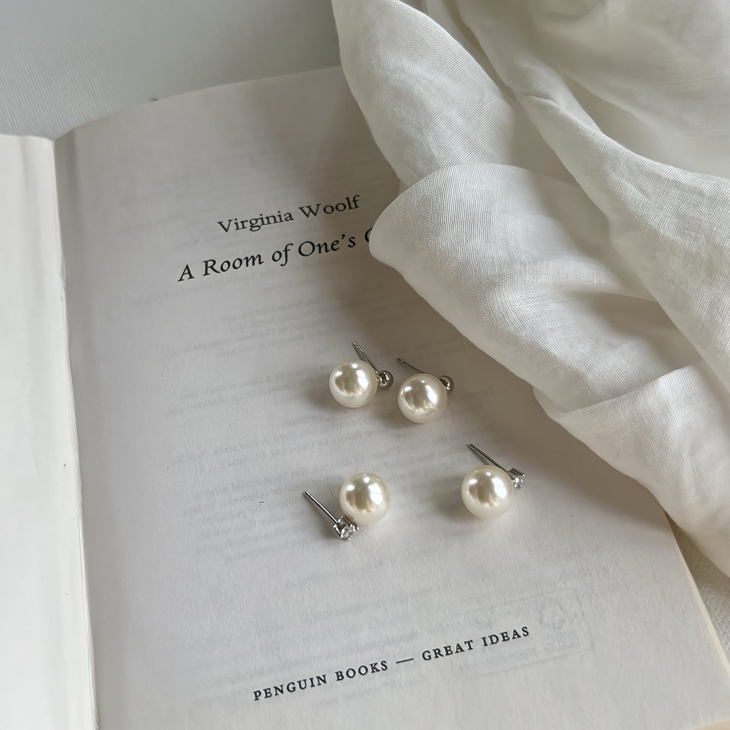 Pearl Stud Earrings with Sterling Silver and Zirconia