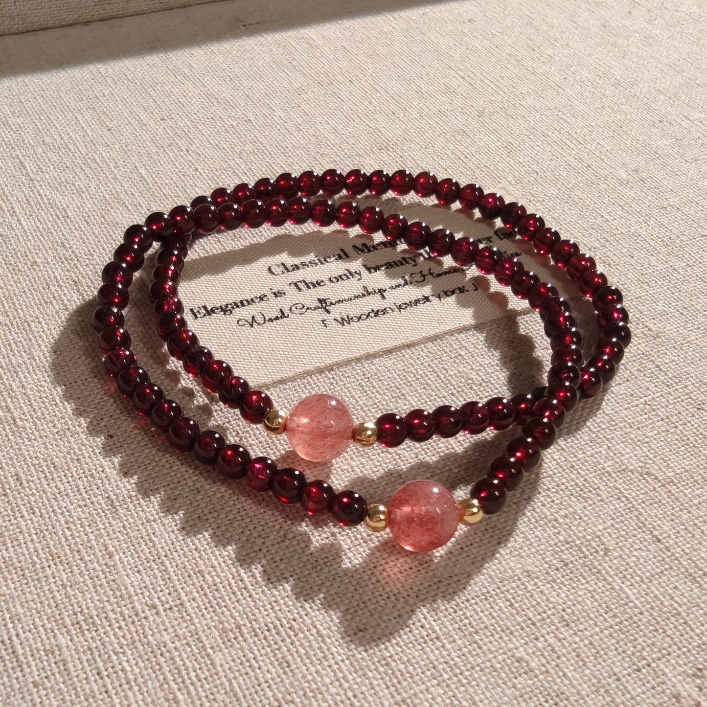 Wine Red Garnet Strawberry Quartz Beaded Bracelet