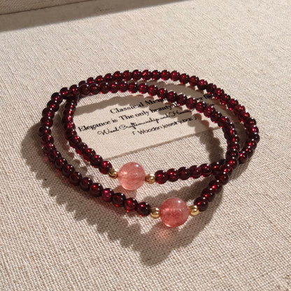 Wine Red Garnet Strawberry Quartz Beaded Bracelet
