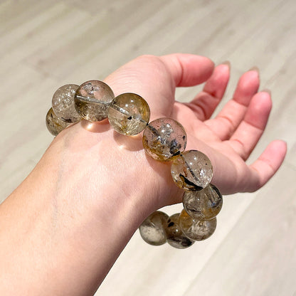 黑色 &amp; 黃色骷髏 Herkimer 鑽石串珠手鍊
