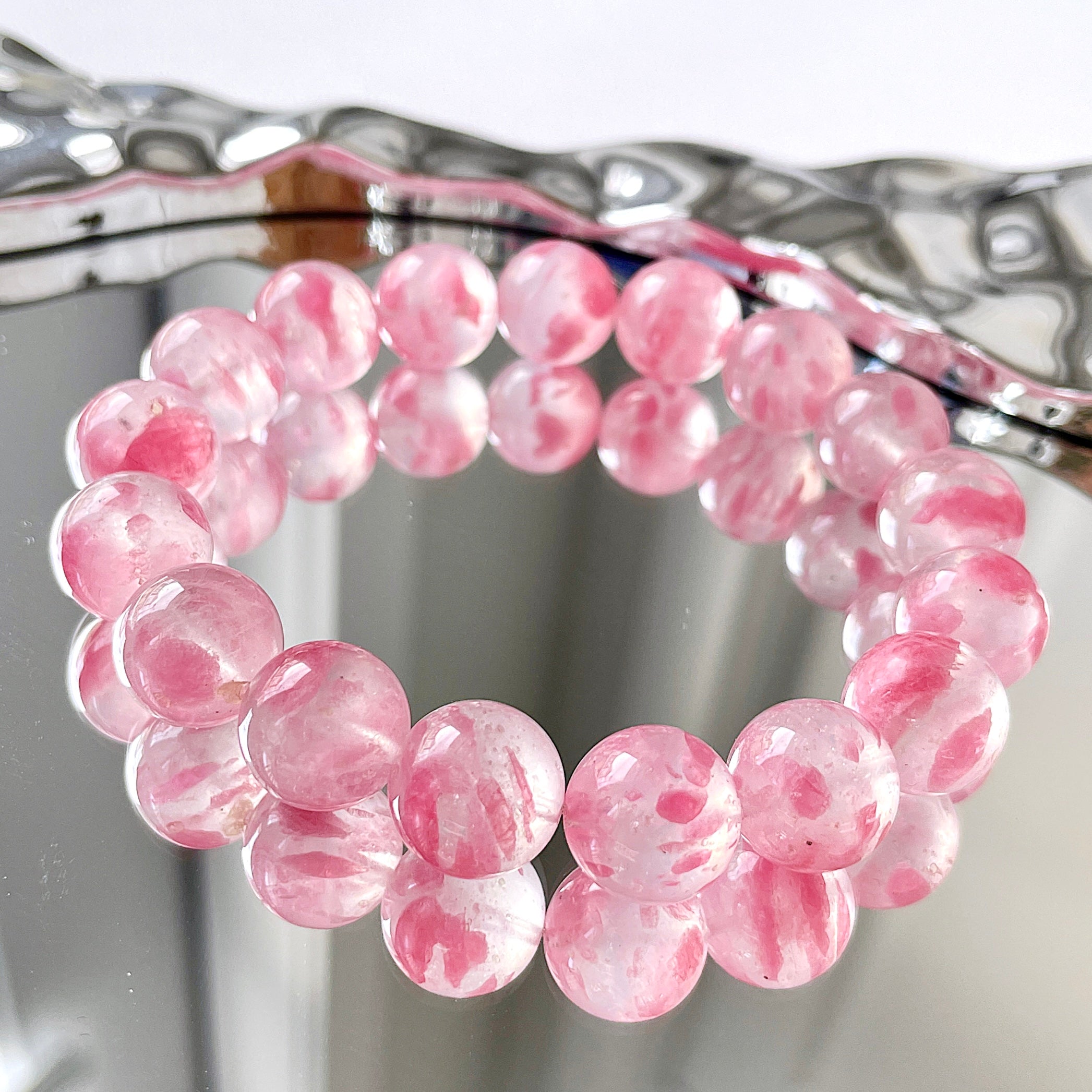 Sakura Icy Rhodonite Beaded Bracelet | CRYSTALBC