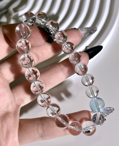 Clear Quartz Aquamarine Beaded Bracelet