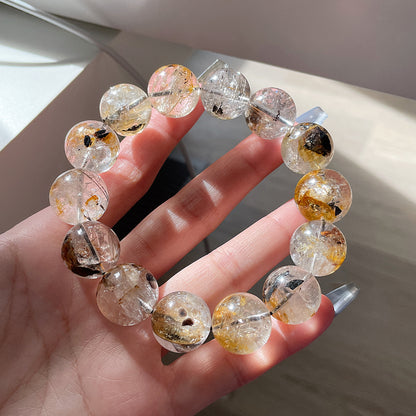 黑色 &amp; 黃色骷髏 Herkimer 鑽石串珠手鍊