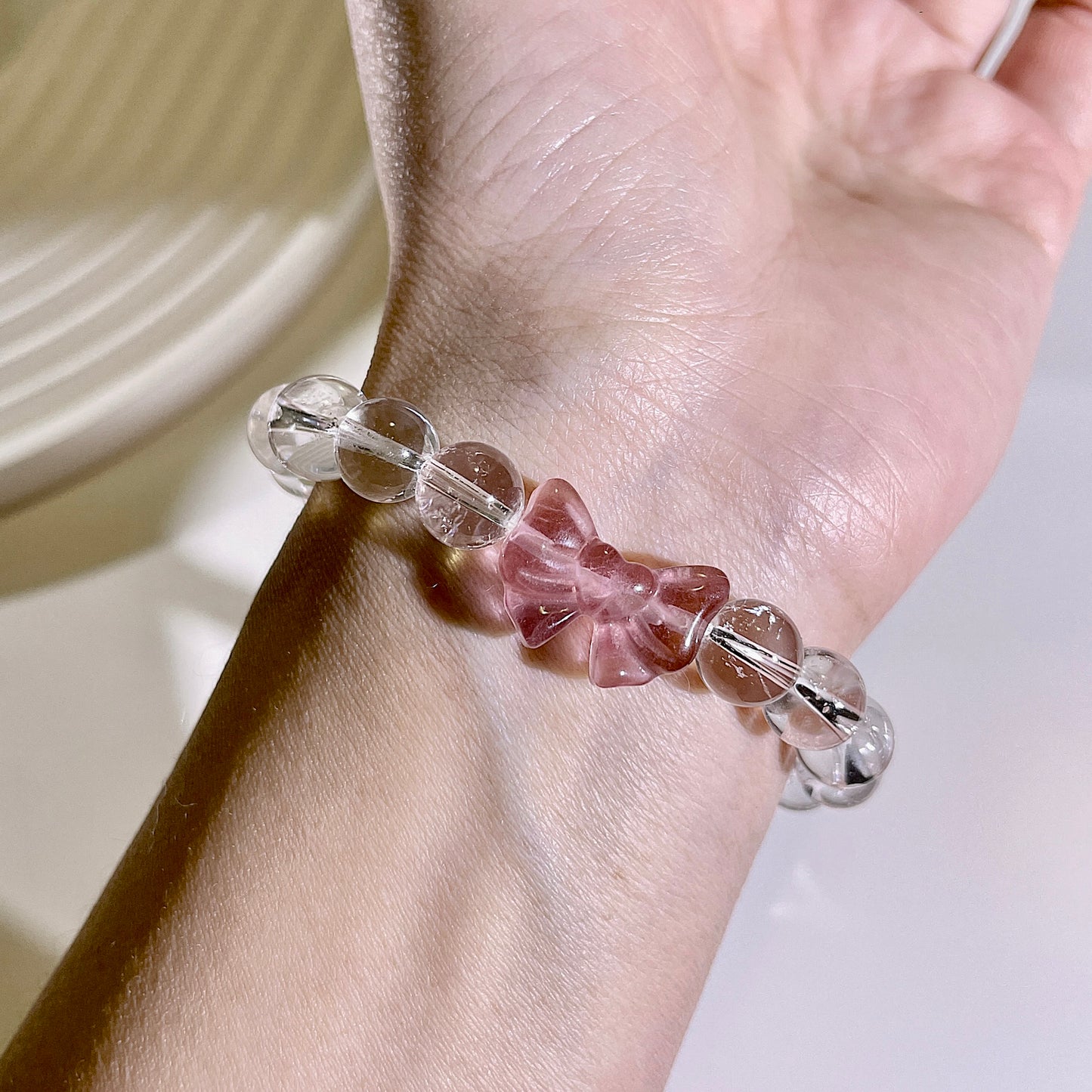 Clear Quartz Ribbon Fluorite Beaded Bracelet