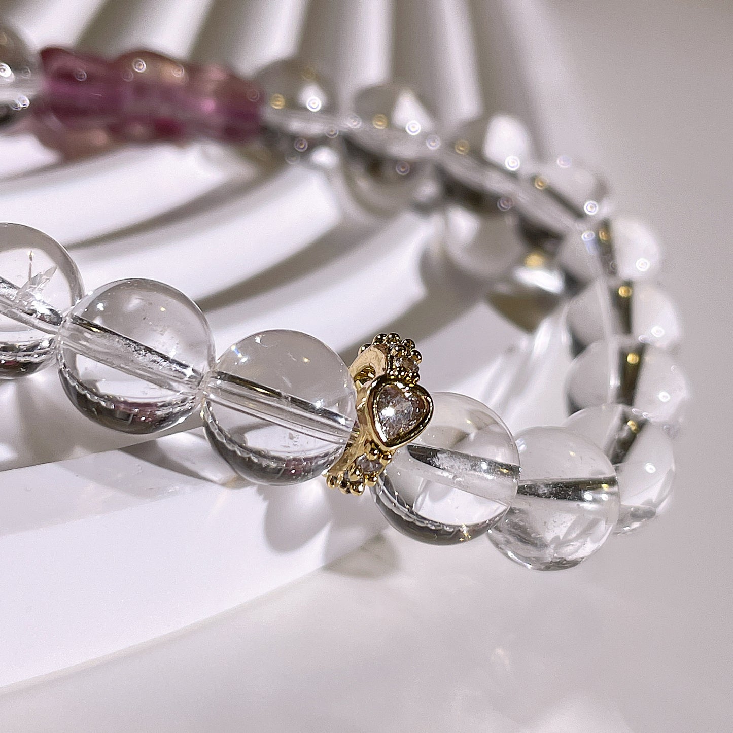 Clear Quartz Ribbon Fluorite Beaded Bracelet