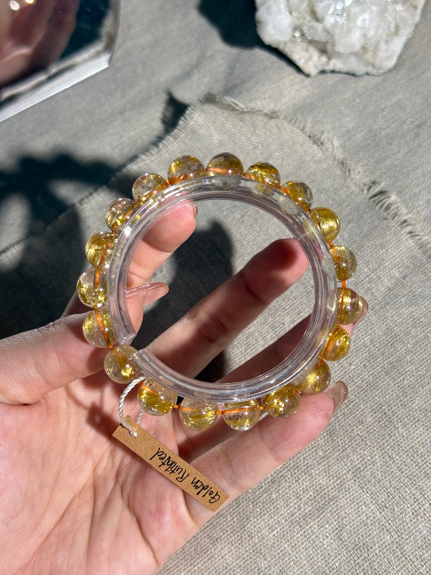 Premium Quality Golden Rutilated Quartz Genuine 10.2mm Beaded Bracelet