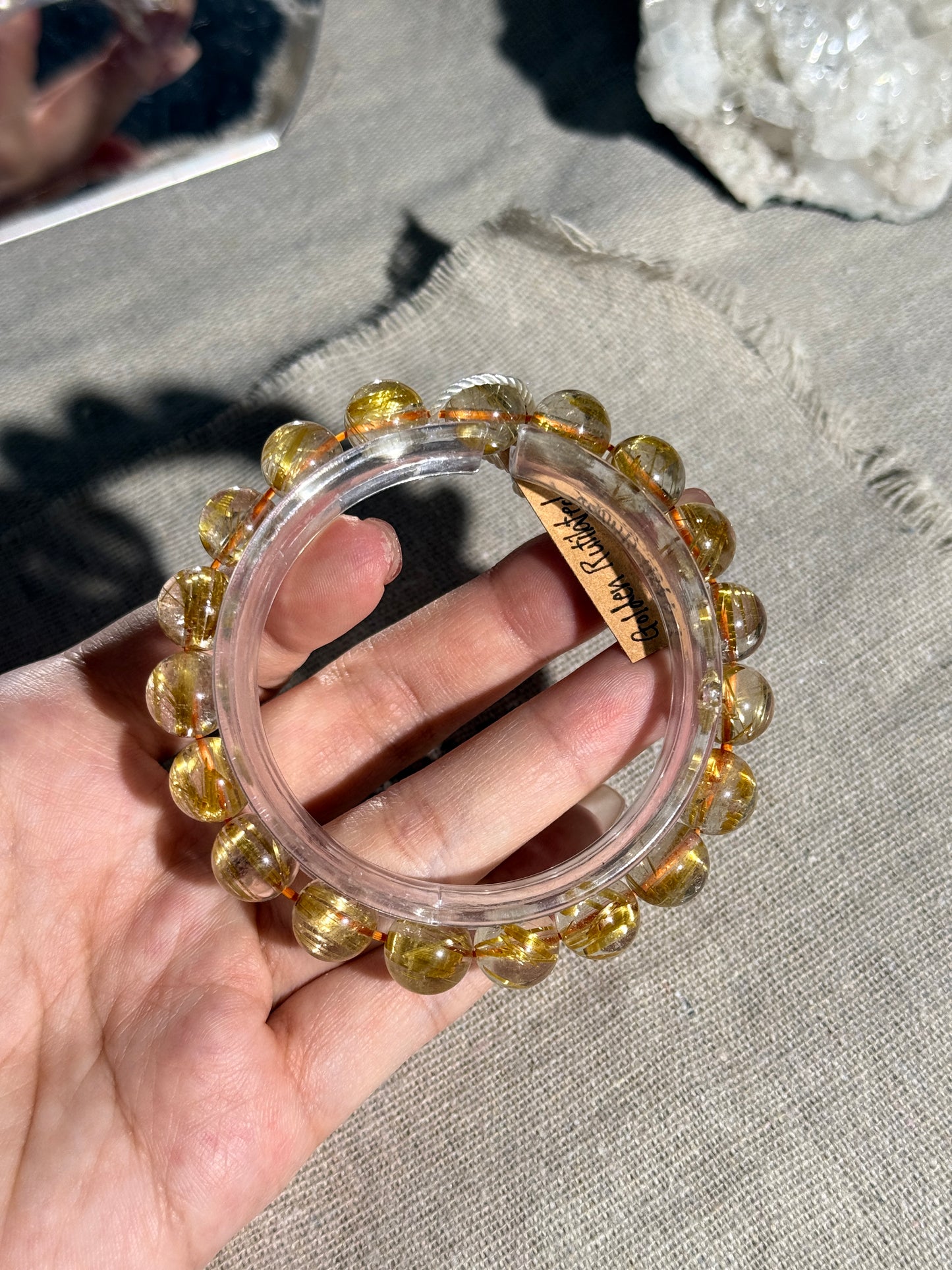Premium Quality Golden Rutilated Quartz Genuine 10.2mm Beaded Bracelet