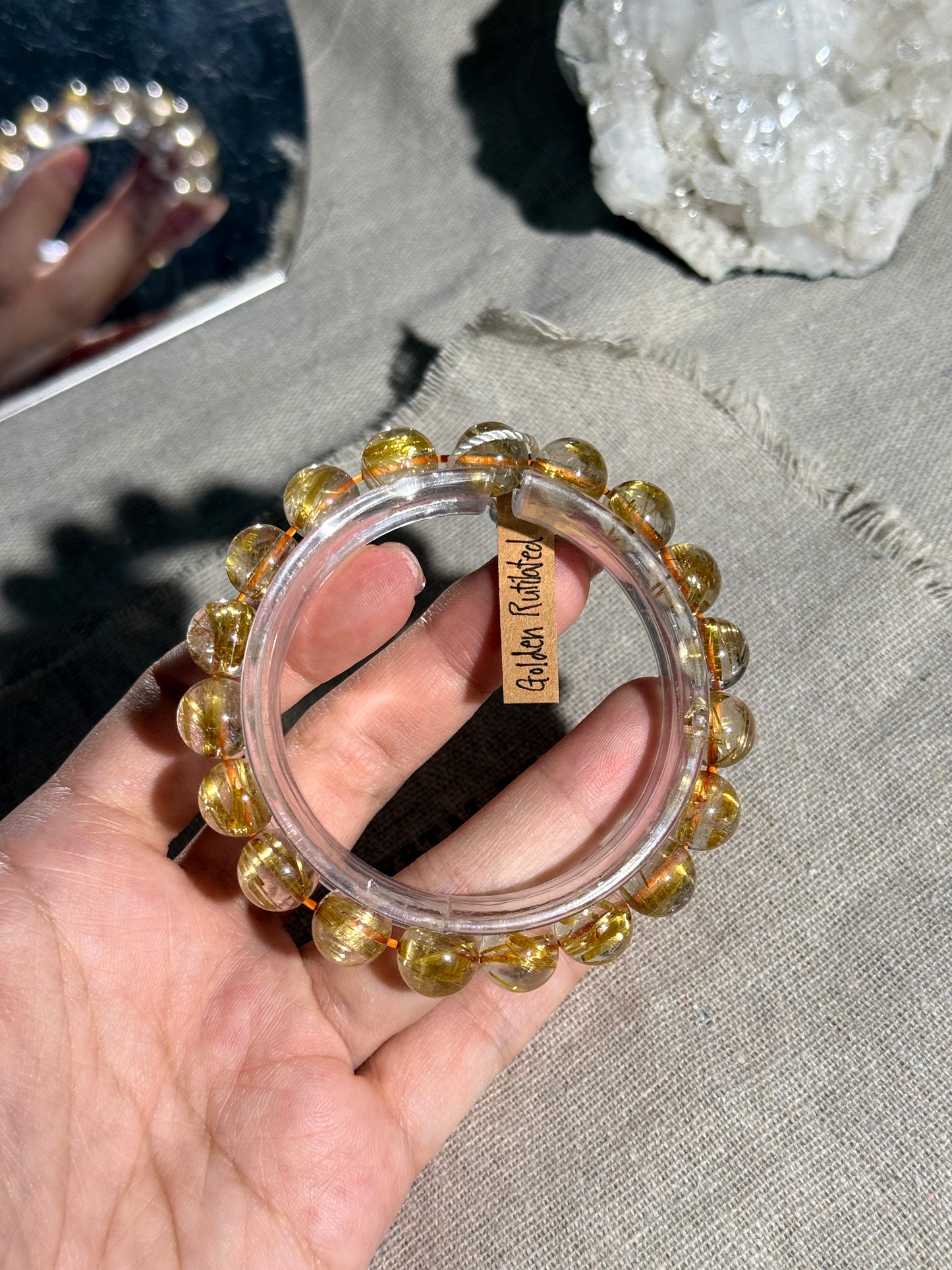 Premium Quality Golden Rutilated Quartz Genuine 10.2mm Beaded Bracelet