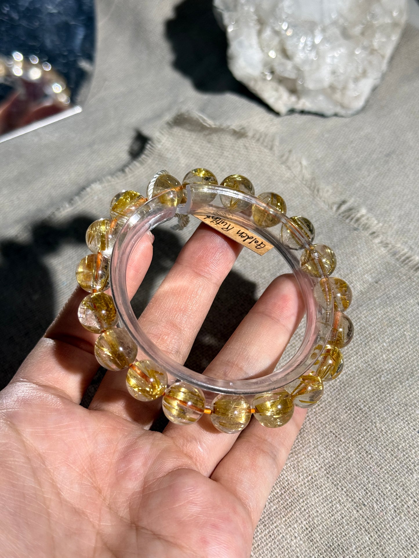 Premium Quality Golden Rutilated Quartz Genuine 10.2mm Beaded Bracelet