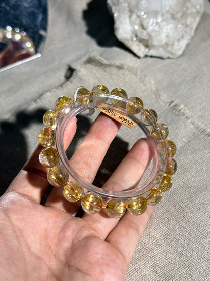 Premium Quality Golden Rutilated Quartz Genuine 10.2mm Beaded Bracelet