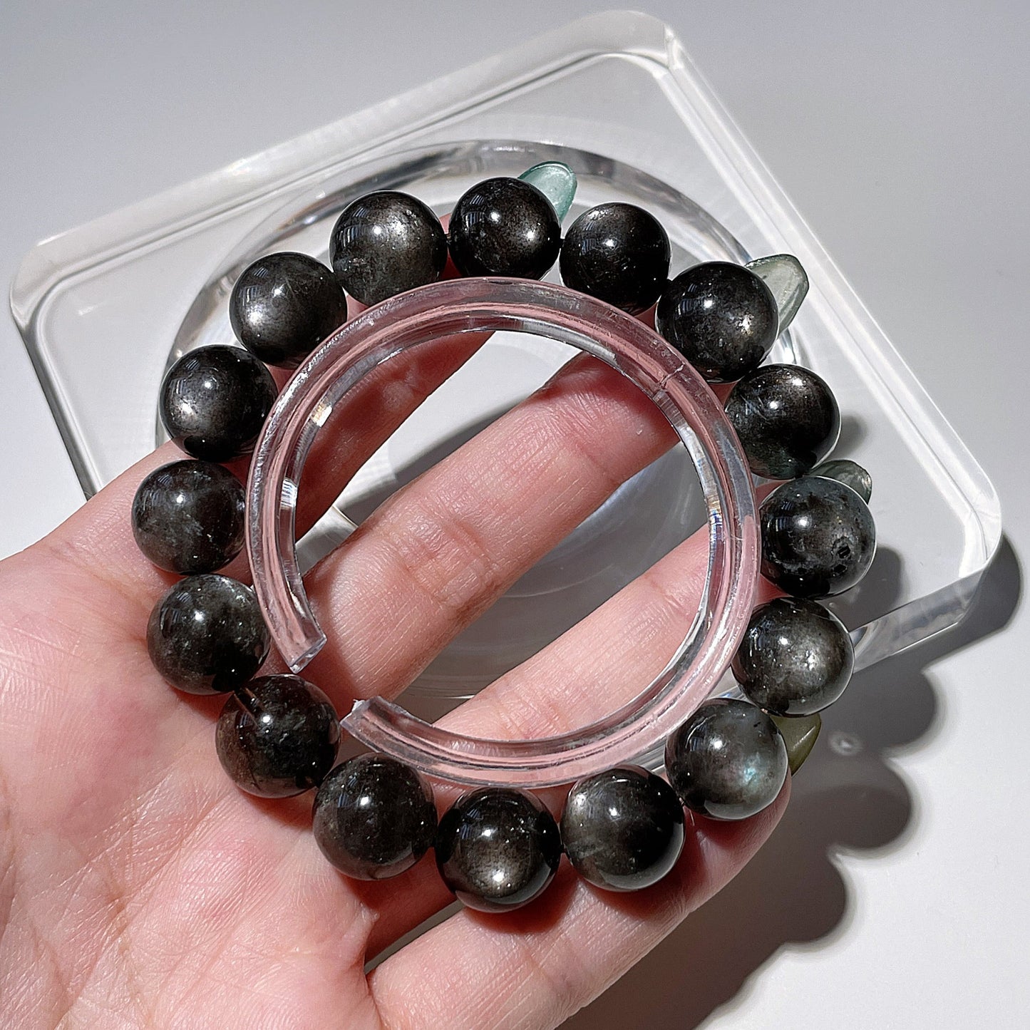 Devil Black Sheen Aquamarine Beaded Bracelet