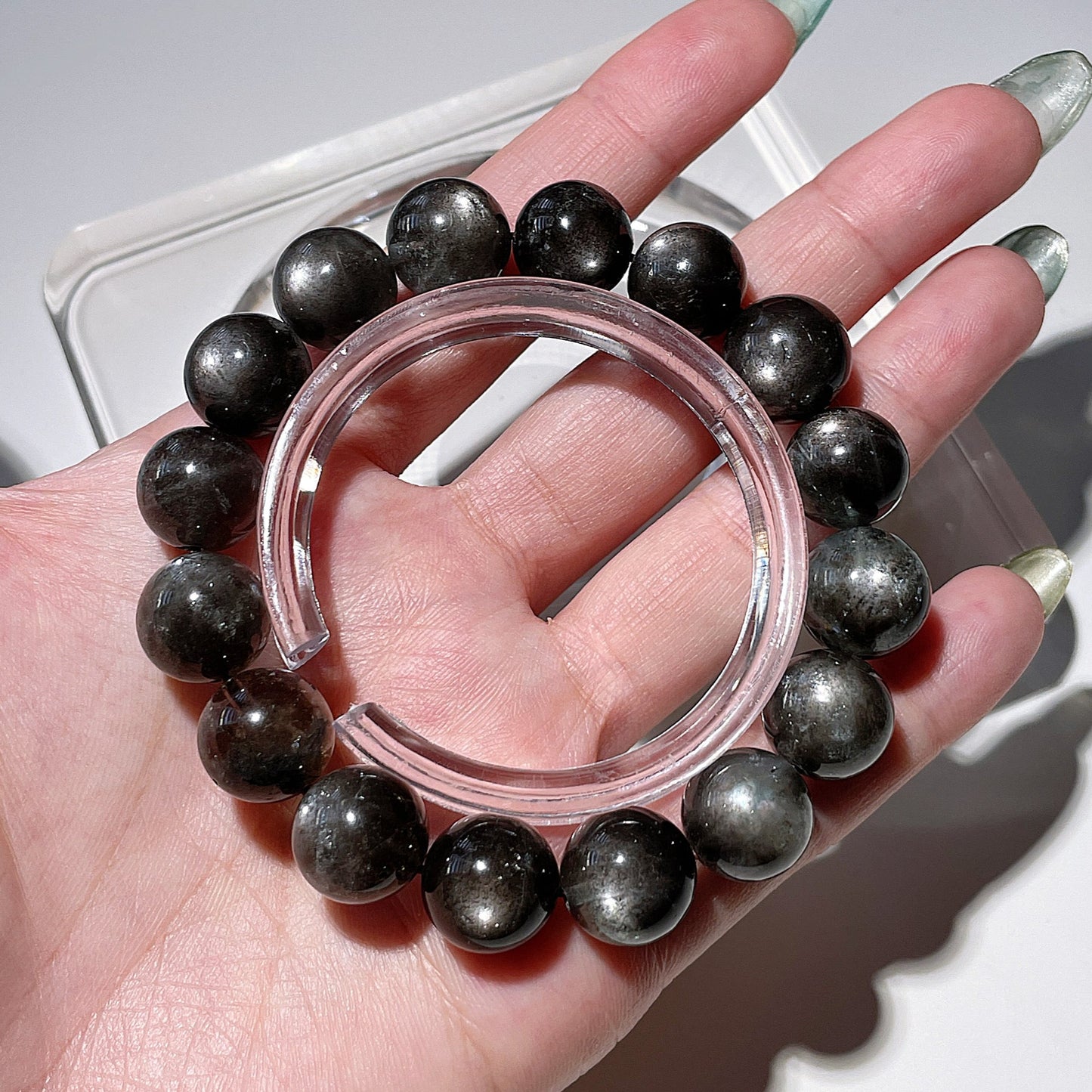 Devil Black Sheen Aquamarine Beaded Bracelet