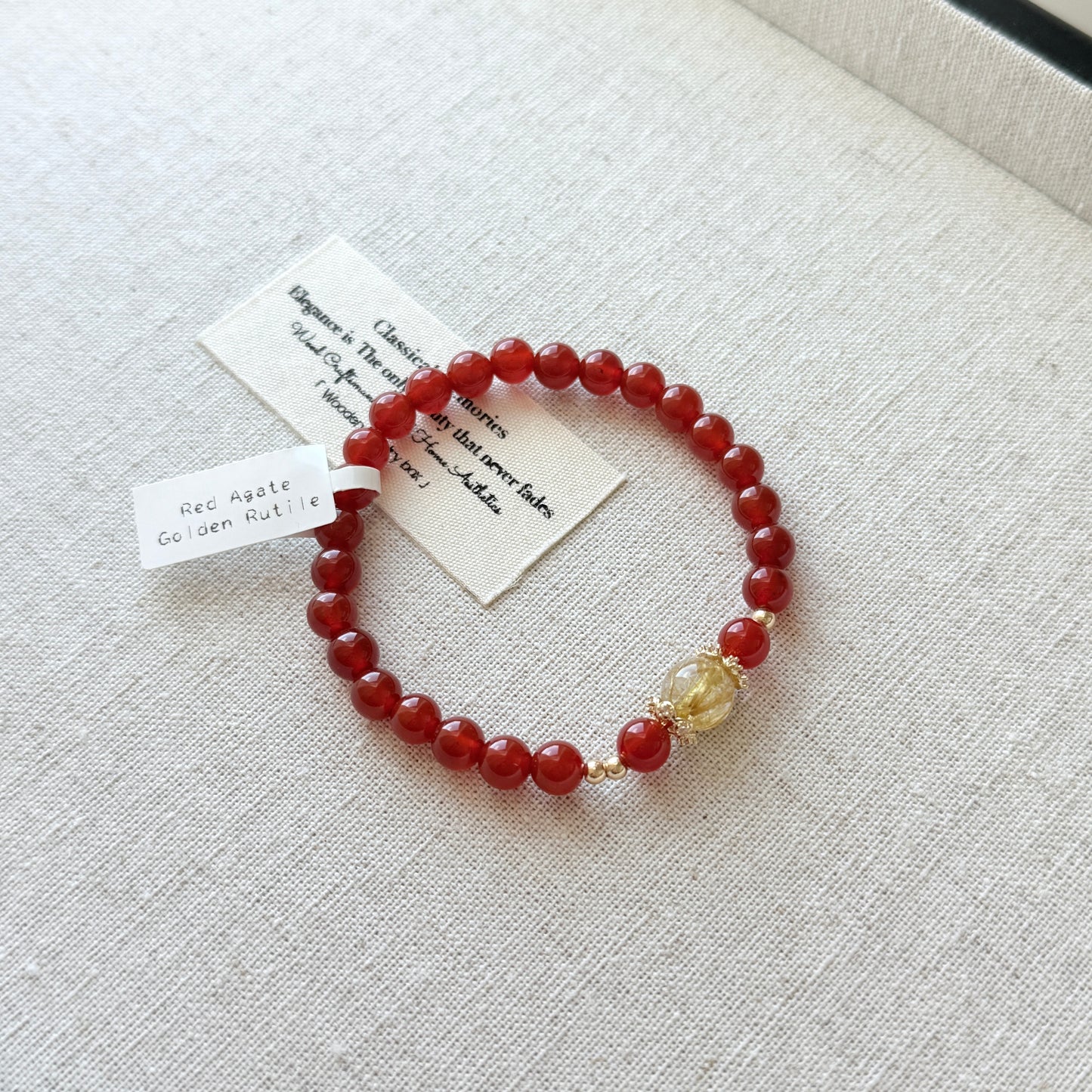 Red Agate Cornelian Golden Rutile Lucky Stone Beaded Bracelet
