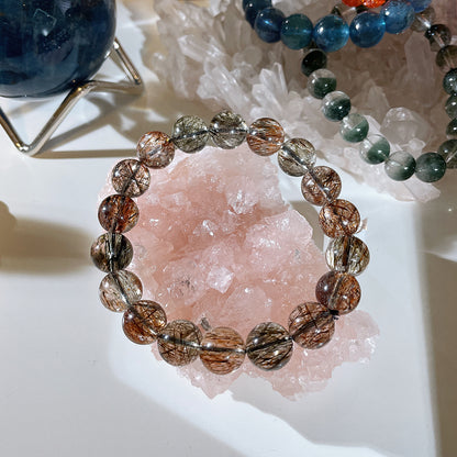 Black Gold Super Seven (Green and Gold Rutile) Beaded Bracelet