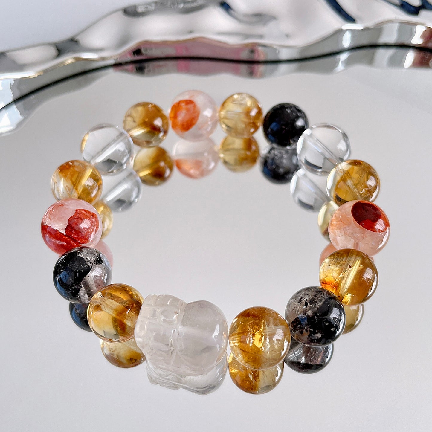 Hematoid Pixiu Herkimer Diamond Beaded Bracelet