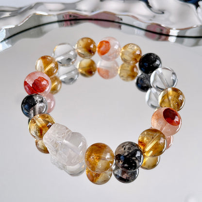 Hematoid Pixiu Herkimer Diamond Beaded Bracelet