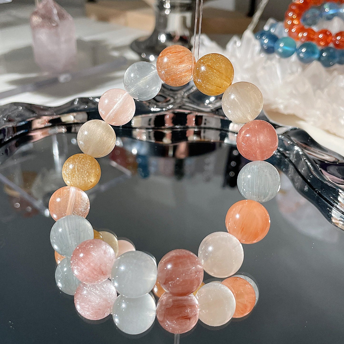 Rainbow Amphibole Quartz Beaded Bracelet